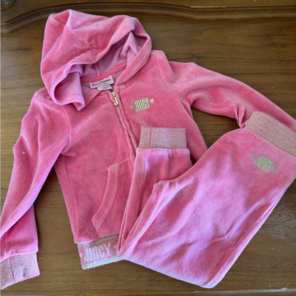 Juicy Couture Pink Velour Hoodie and Pants Set